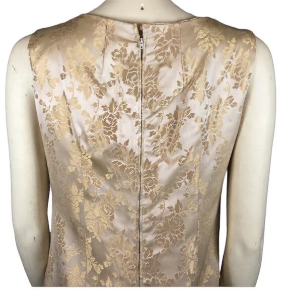 Vintage 1960s Gold Satin Damask sleeveless maxi Dress size large - Picture 7 of 12